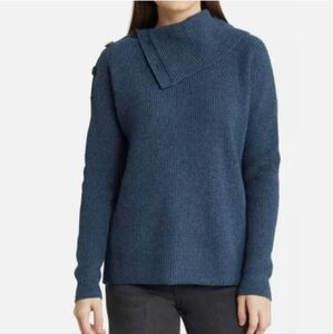 Madewell Button-Shoulder Turtleneck Wool Sweater Size Medium Heather Twilight